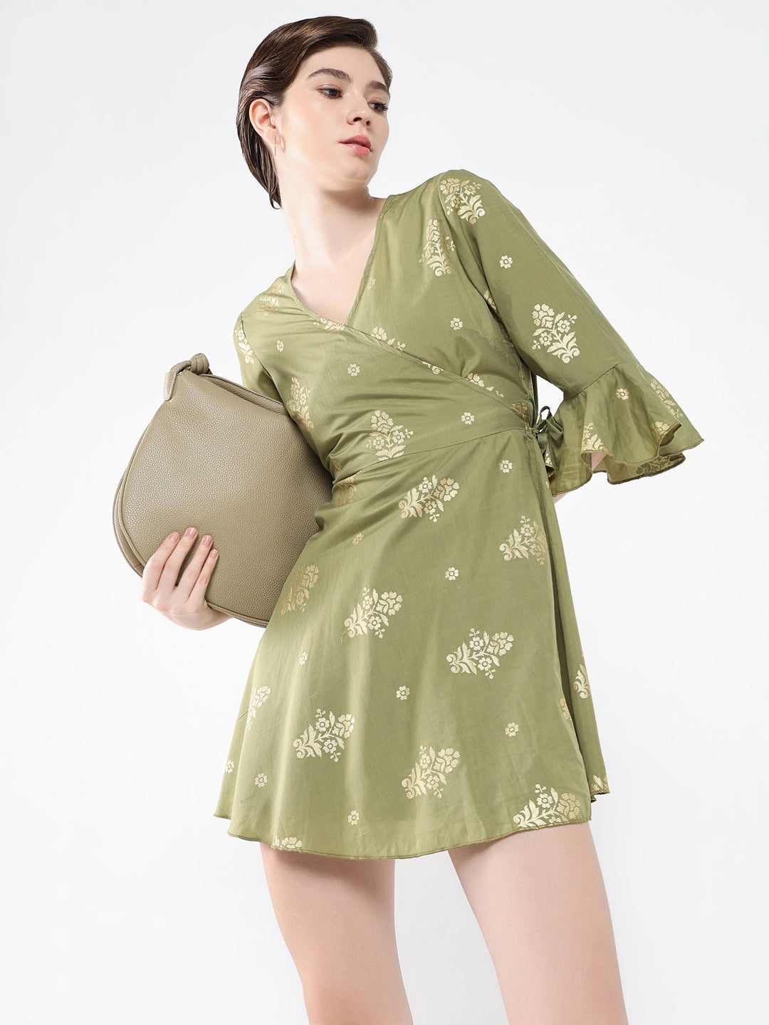 Women's Olive Printed Dress