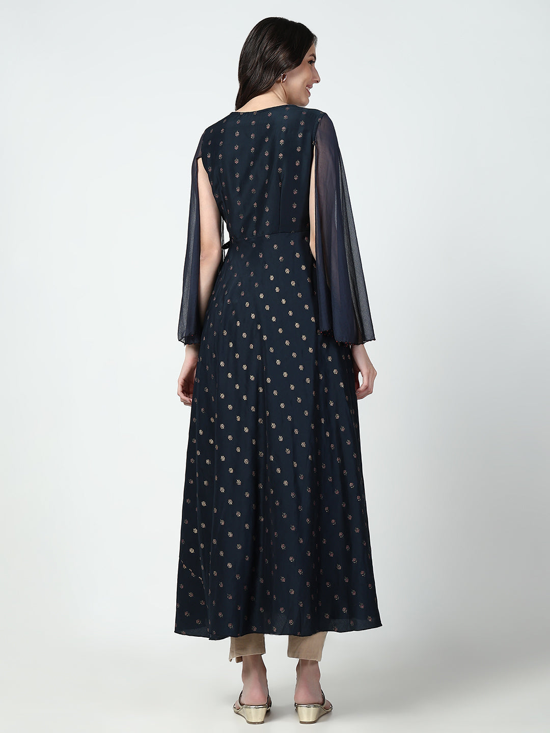 Women Navy Blue Floral Straight Kurta