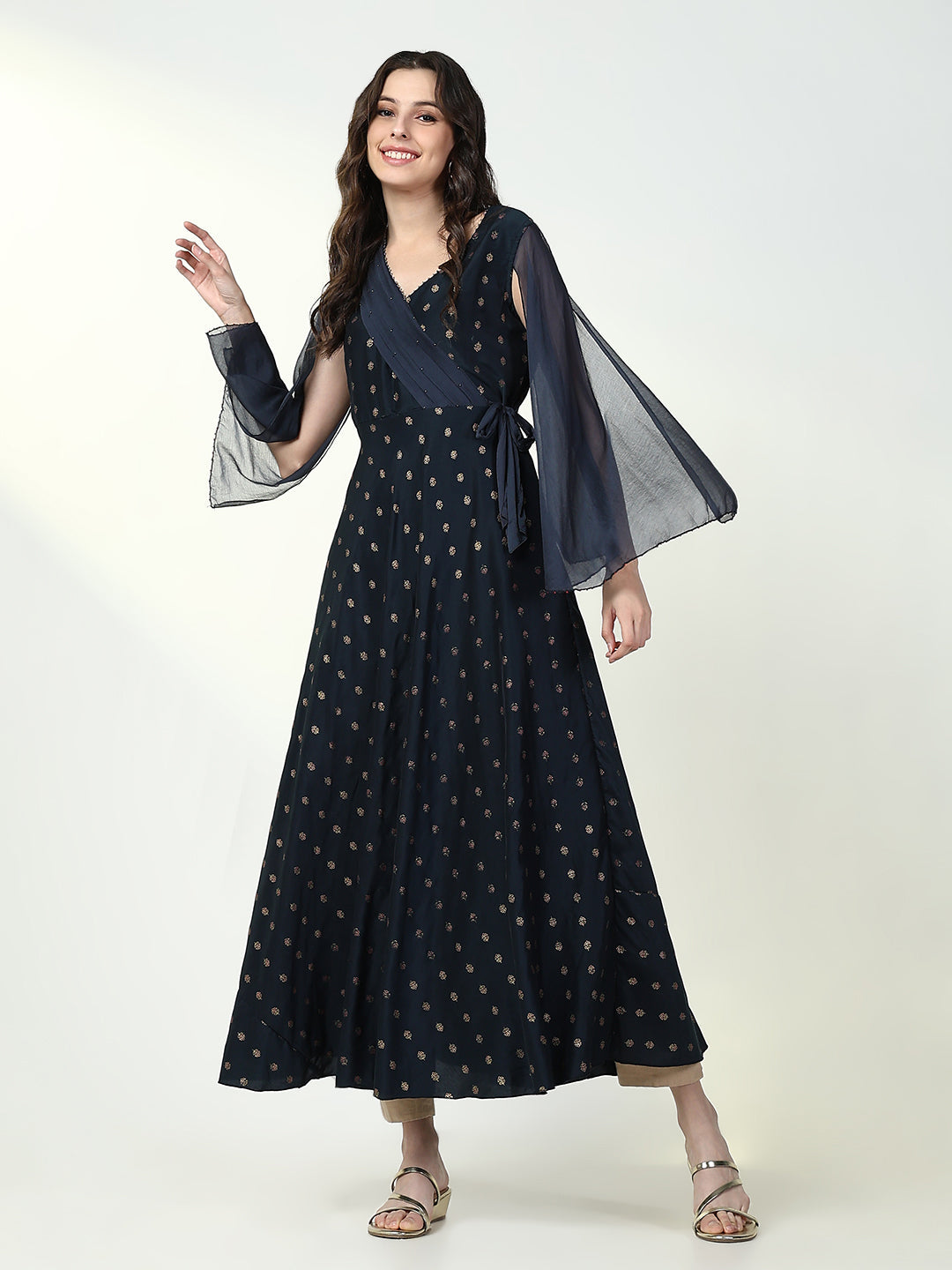 Women Navy Blue Floral Straight Kurta