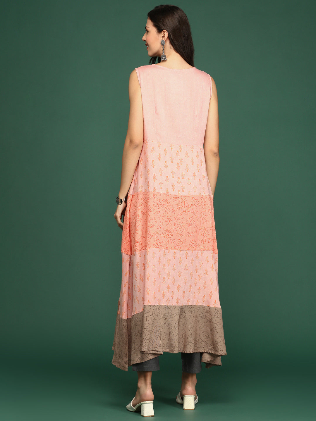 Women's Peach Colourblock Anarkali Kurta