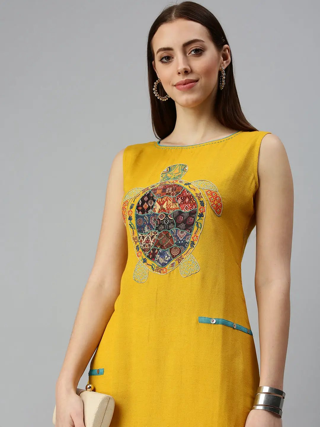 Women's Yoke Design Yellow Straight Kurta