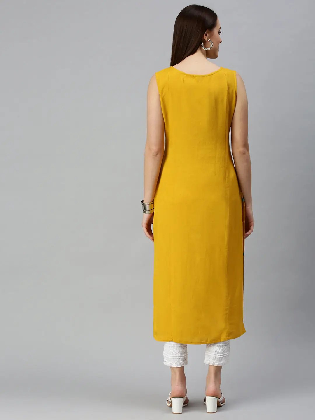 Women's Yoke Design Yellow Straight Kurta