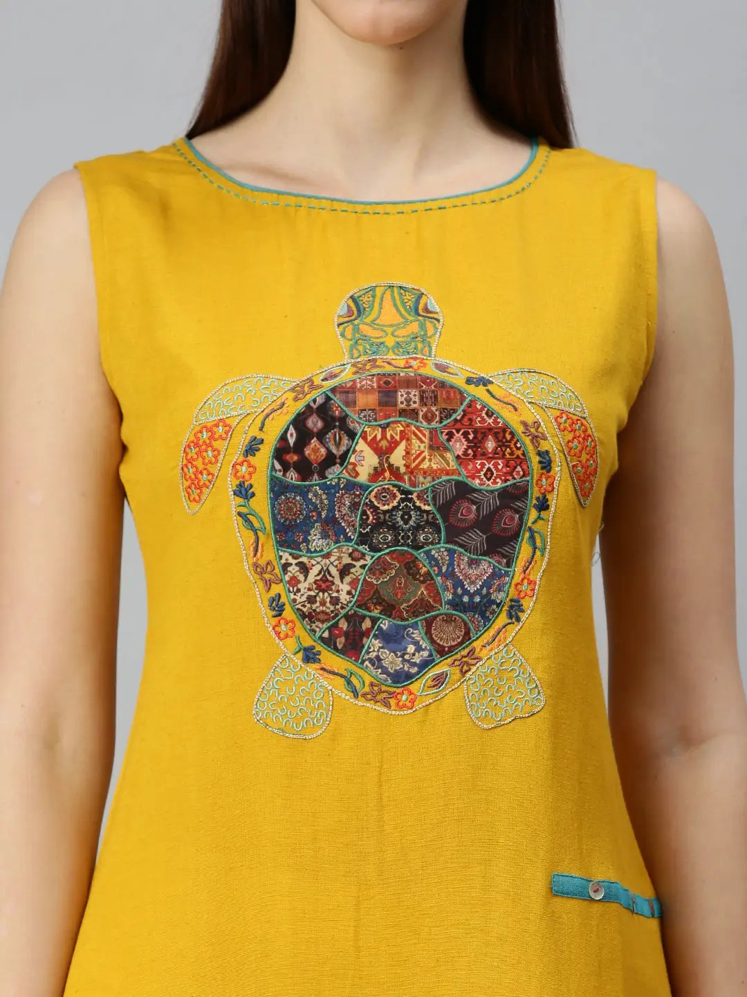 Women's Yoke Design Yellow Straight Kurta