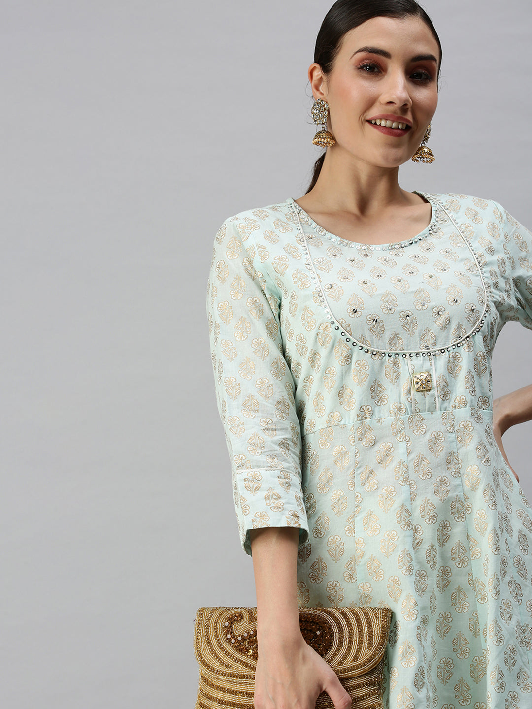 Women's Printed Blue Anarkali Kurta