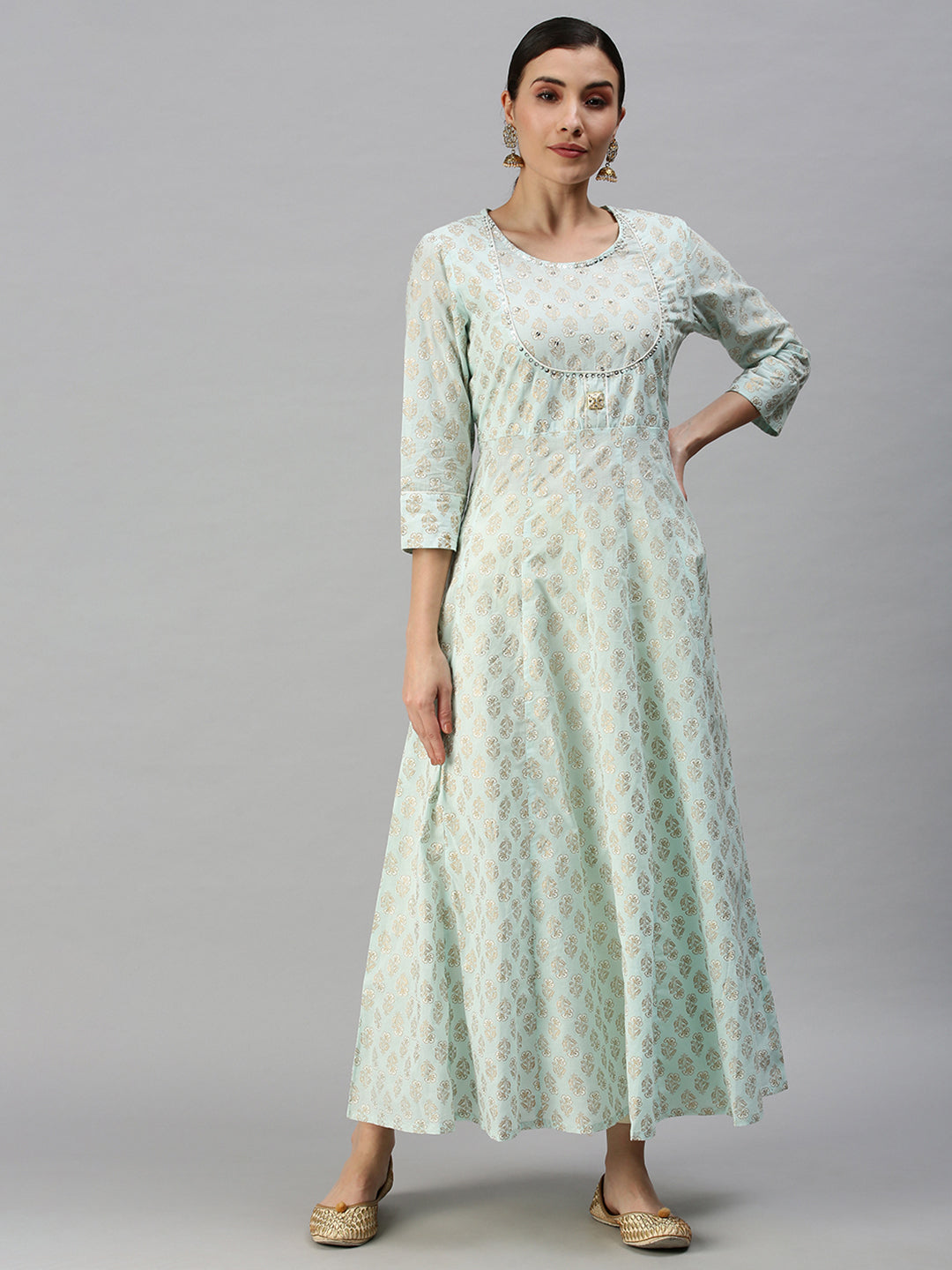 Women's Printed Blue Anarkali Kurta