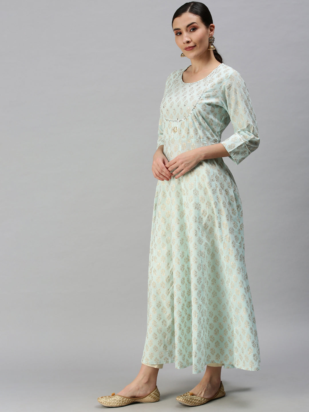 Women's Printed Blue Anarkali Kurta