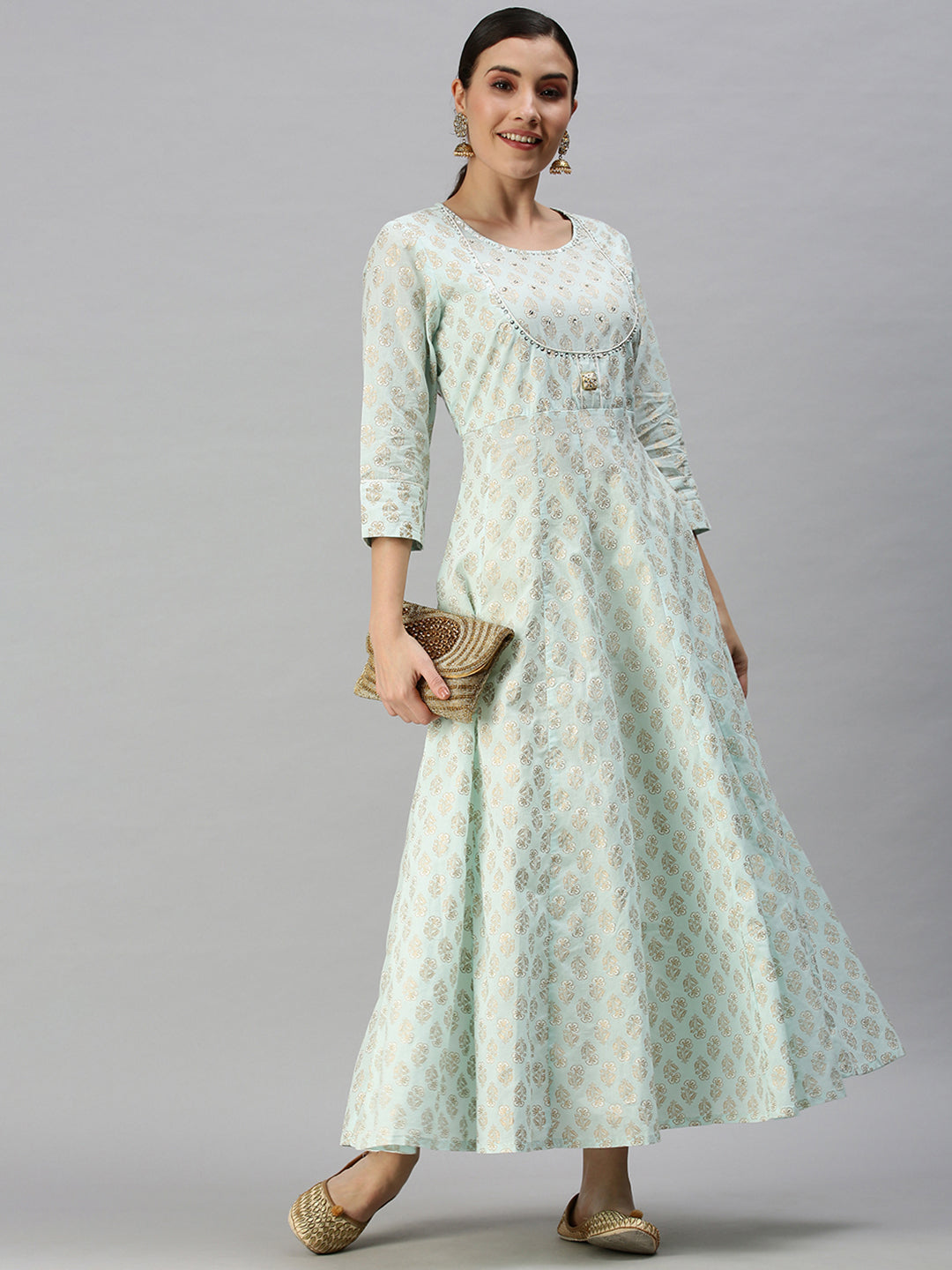 Women's Printed Blue Anarkali Kurta