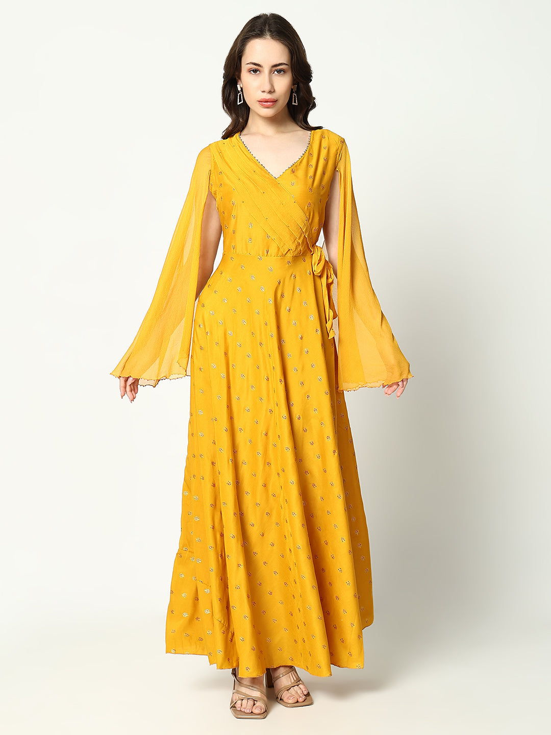 Women Anarkali Floral Yellow Kurta