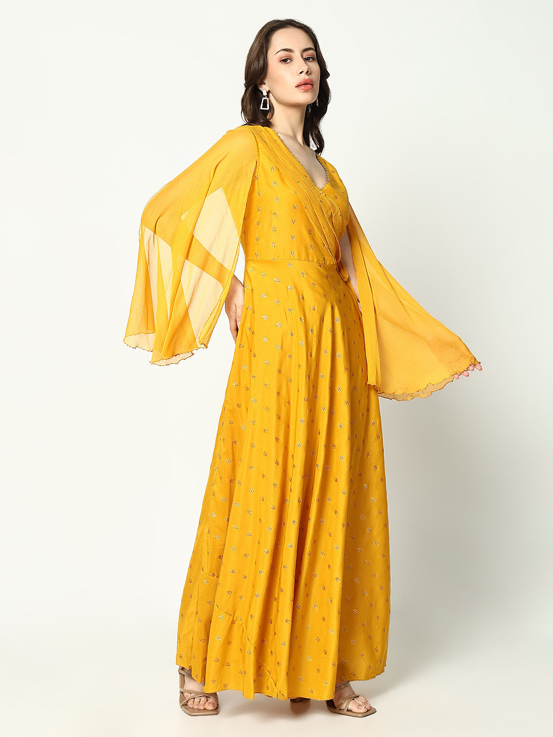 Women Anarkali Floral Yellow Kurta