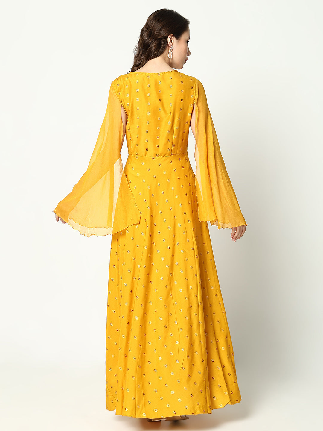 Women Anarkali Floral Yellow Kurta