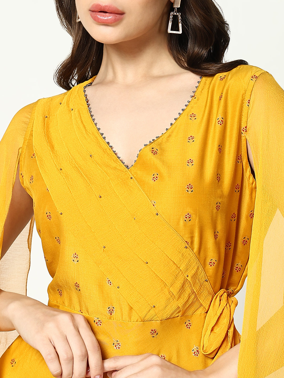 Women Anarkali Floral Yellow Kurta