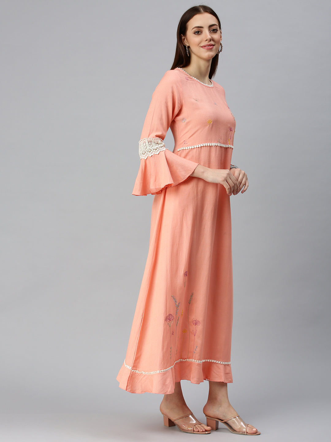 Women Yoke Design Peach A-Line Kurta