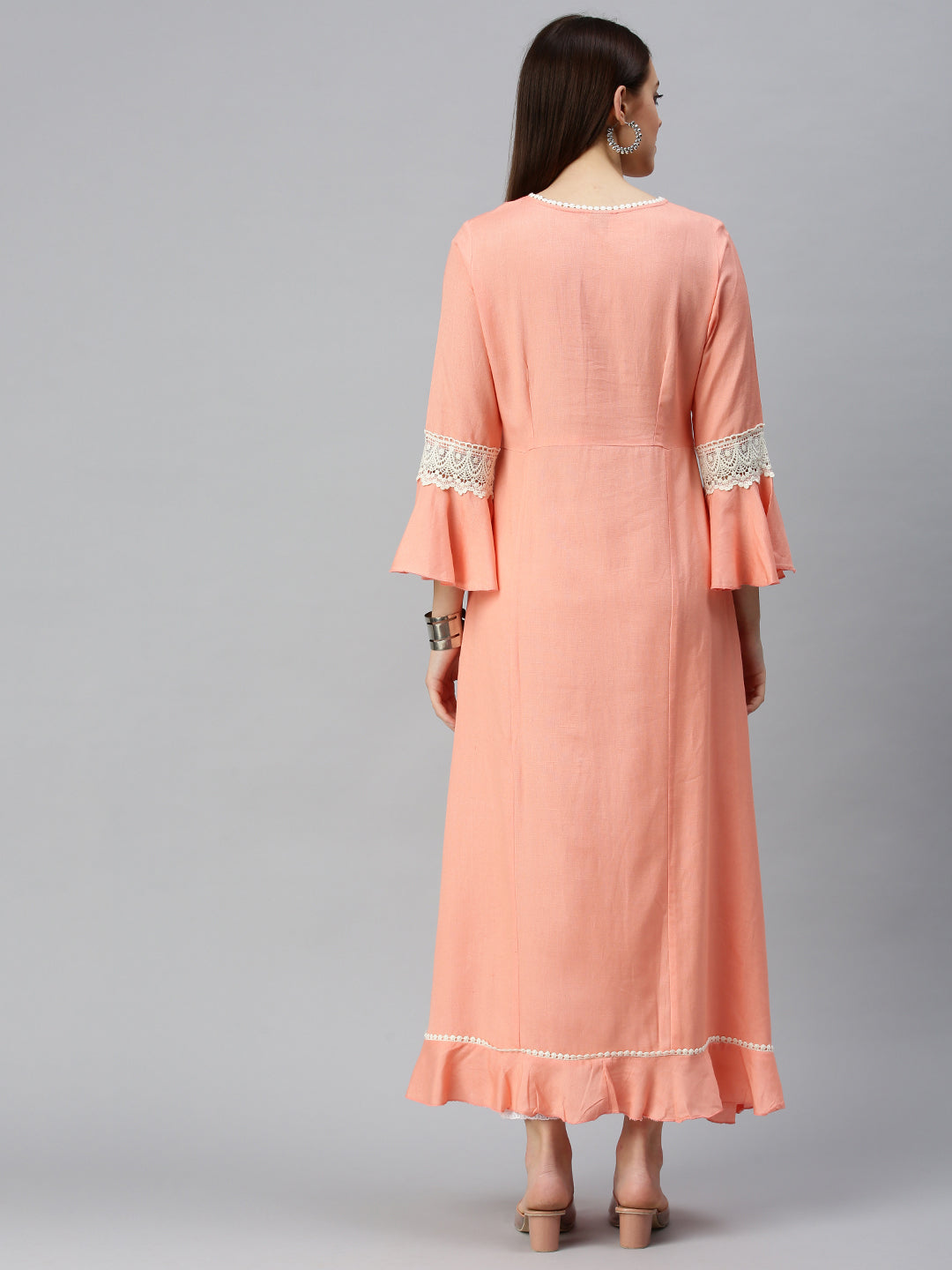 Women Yoke Design Peach A-Line Kurta