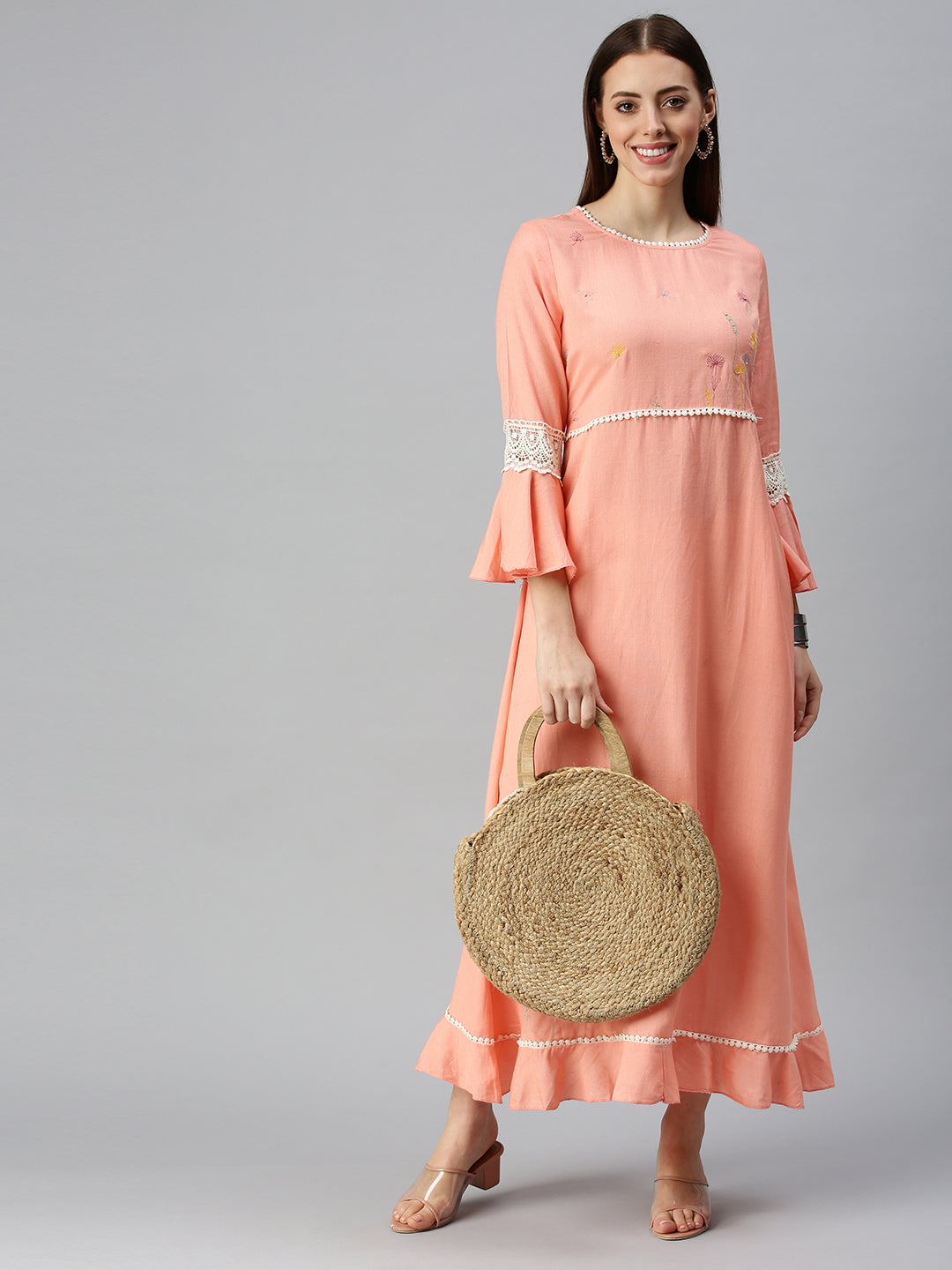 Women Yoke Design Peach A-Line Kurta