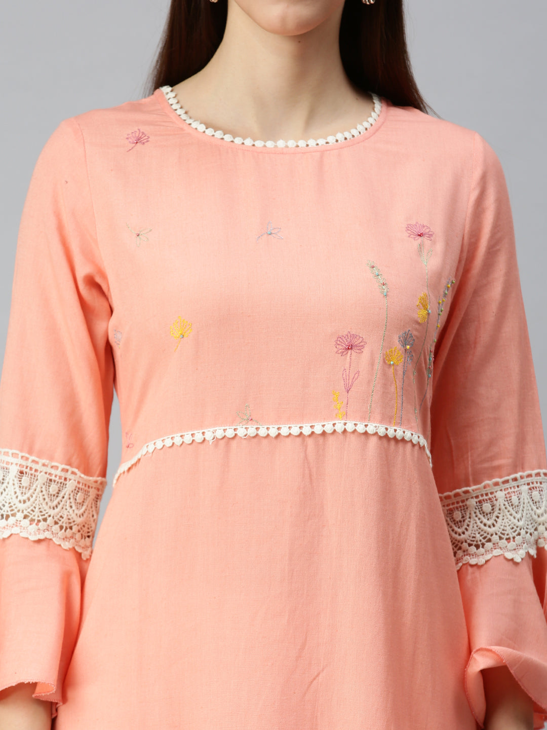 Women Yoke Design Peach A-Line Kurta