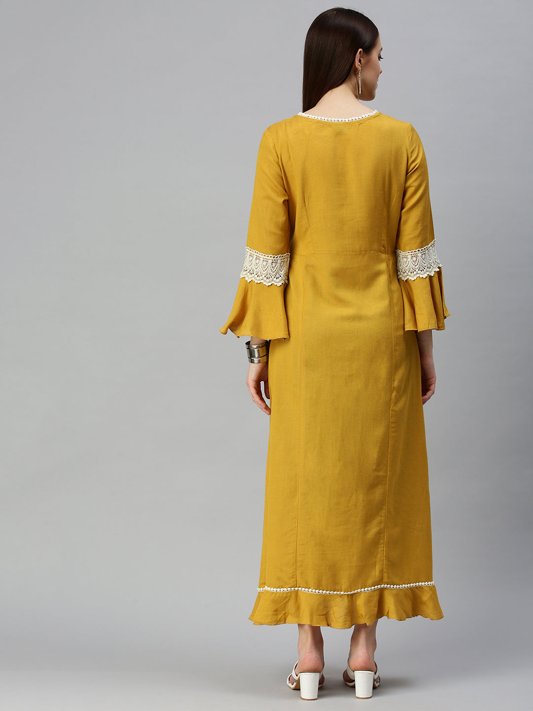 Women Yoke Design Mustard A-Line Kurta