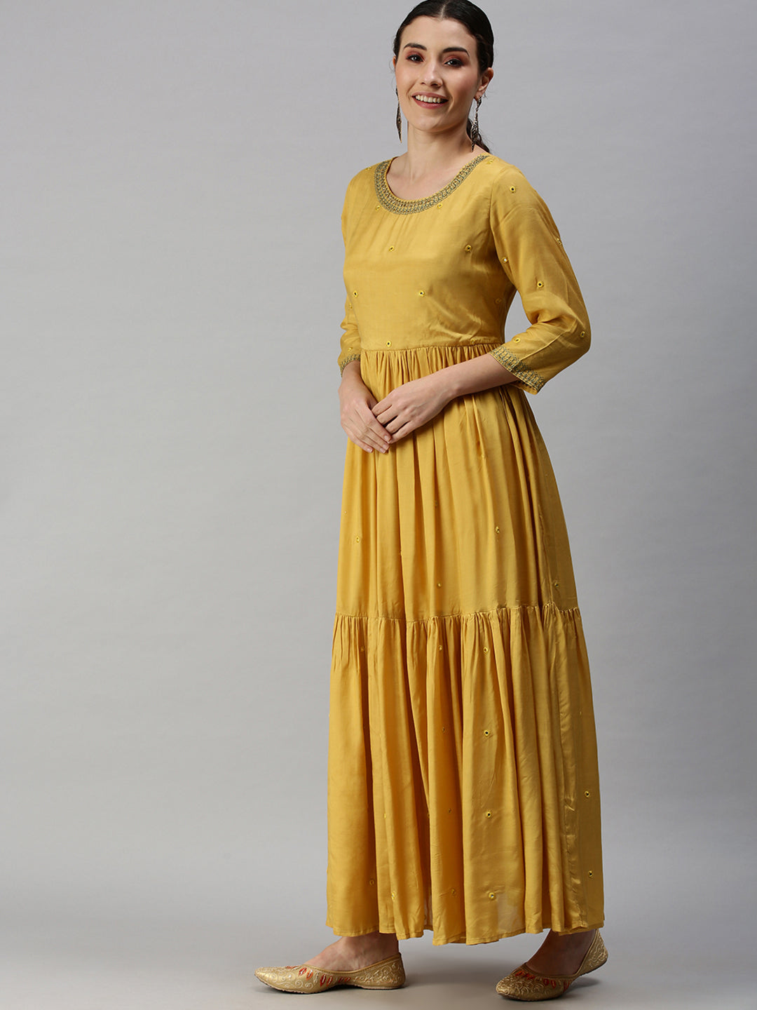 Women Solid Yellow Anarkali Kurta