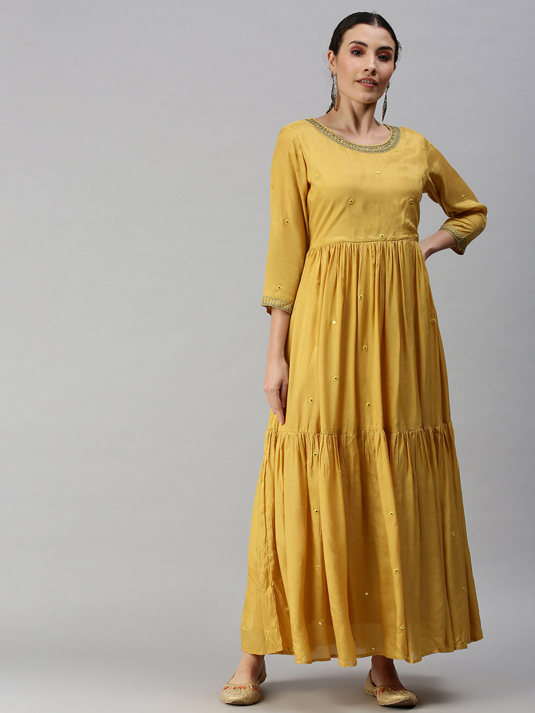 Women Solid Yellow Anarkali Kurta