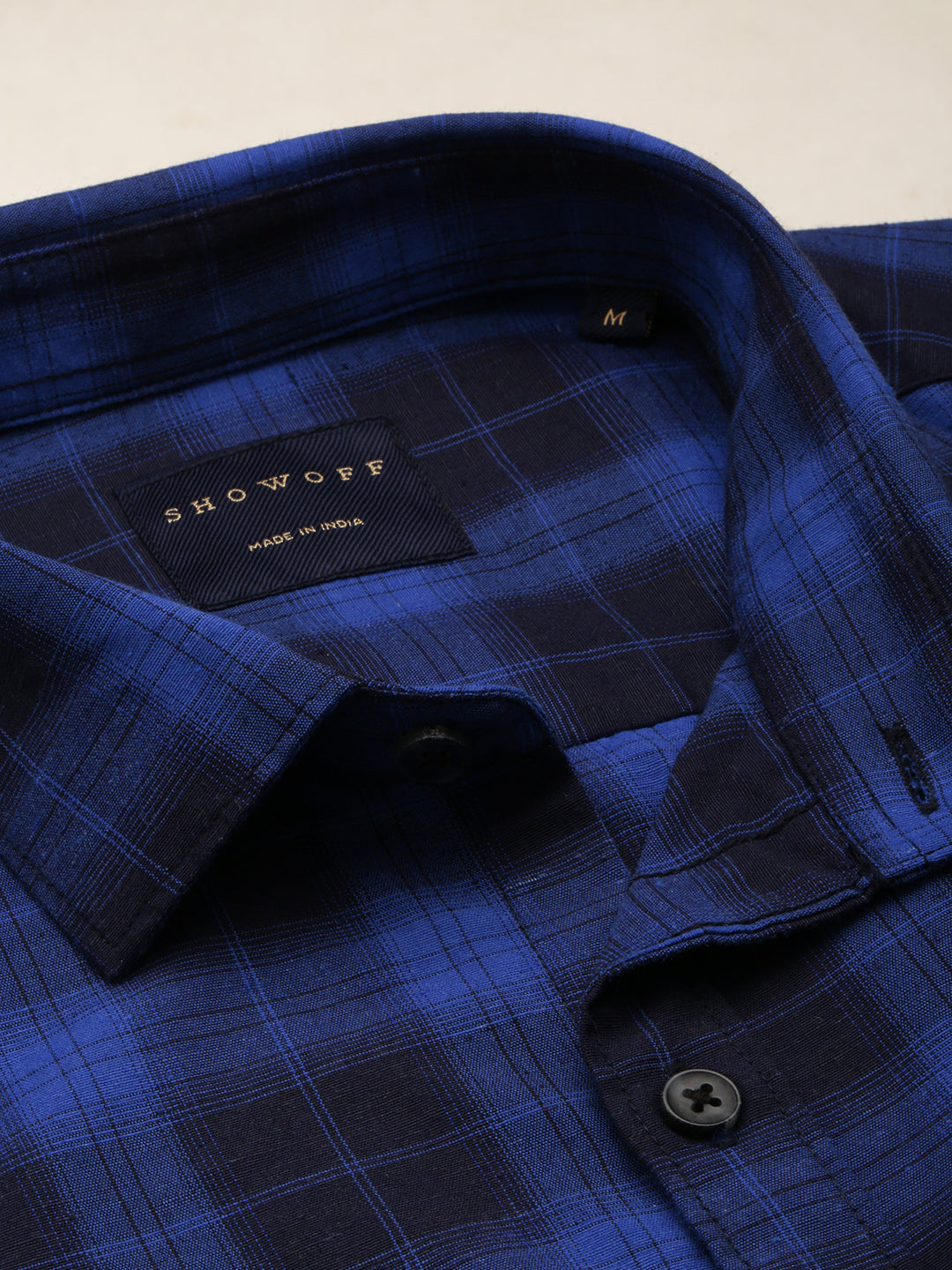 Men Spread Collar Checked Navy Blue Shirt