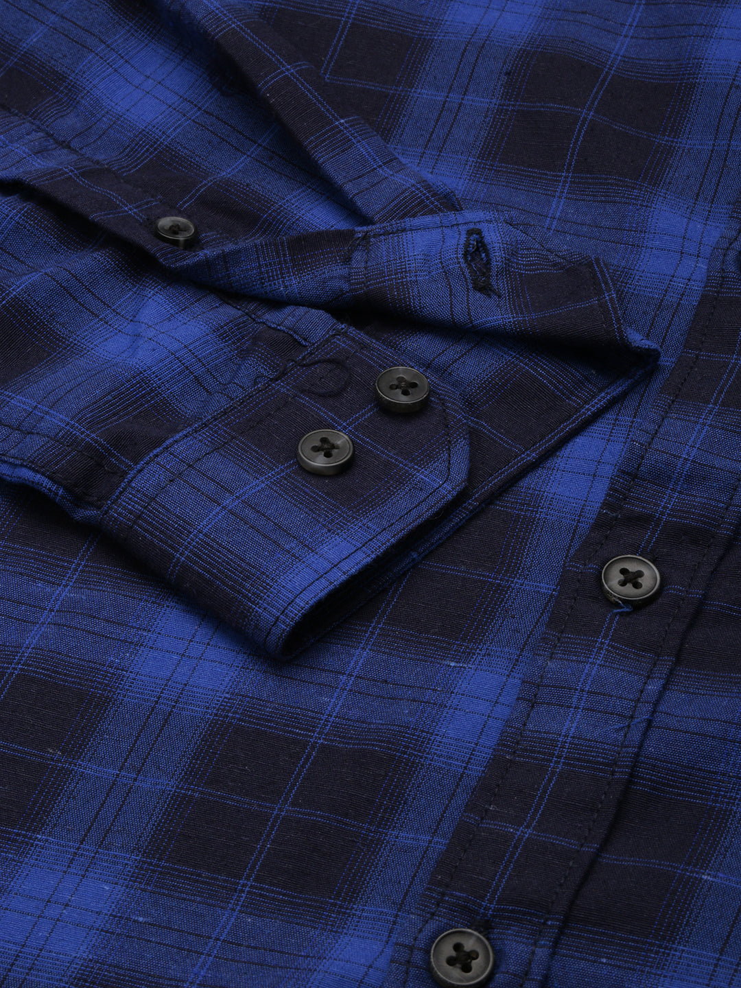 Men Spread Collar Checked Navy Blue Shirt