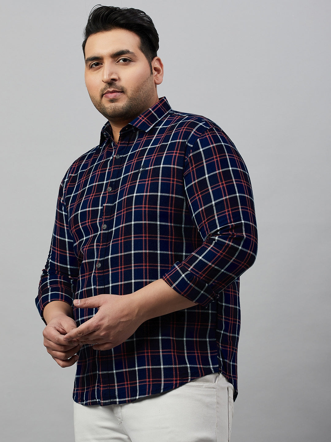 Men Checked Navy Blue Comfort Shirt