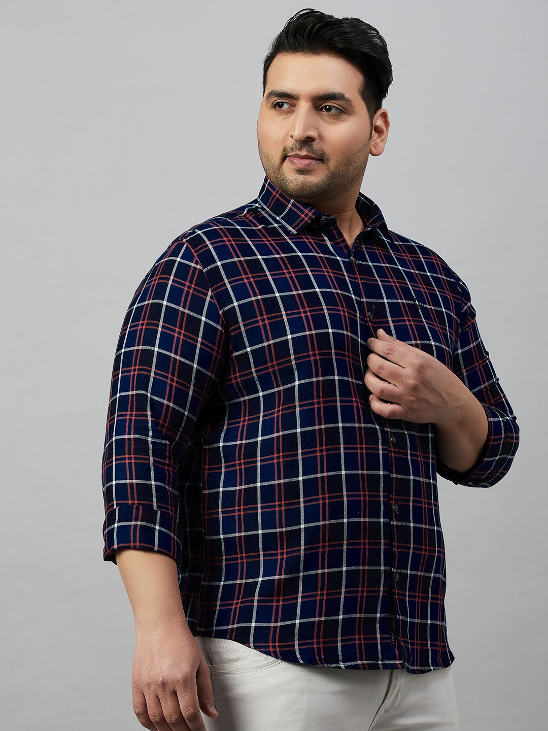 Men Checked Navy Blue Comfort Shirt