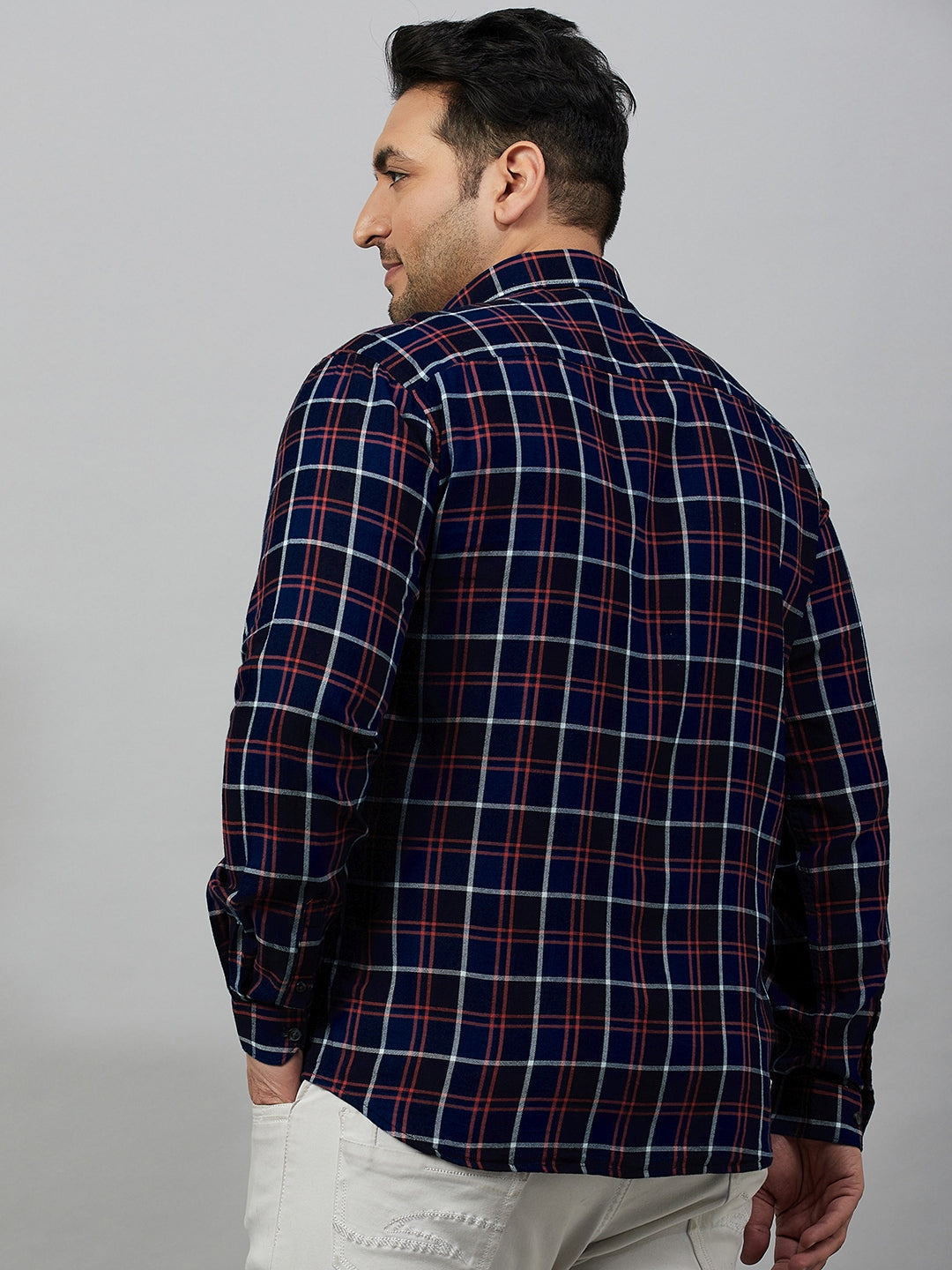 Men Checked Navy Blue Comfort Shirt