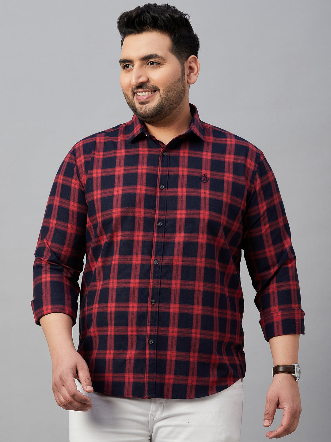 Men Checked Navy Blue Comfort Shirt