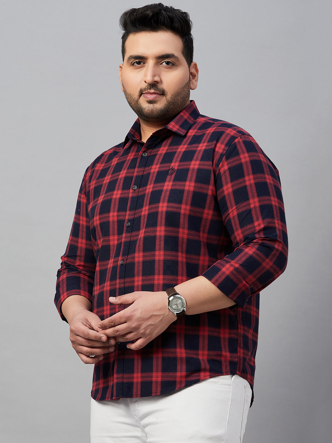 Men Checked Navy Blue Comfort Shirt