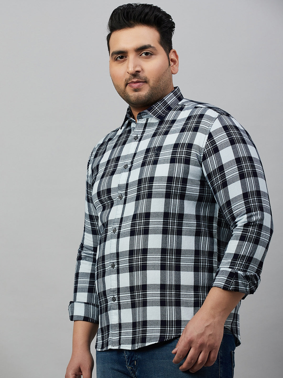 Men Checked Navy Blue Comfort Shirt