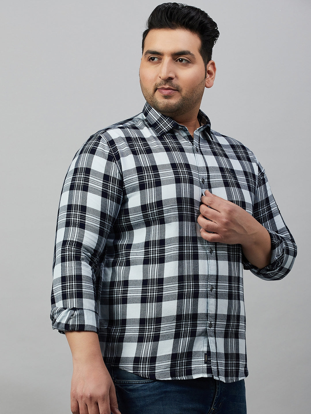 Men Checked Navy Blue Comfort Shirt