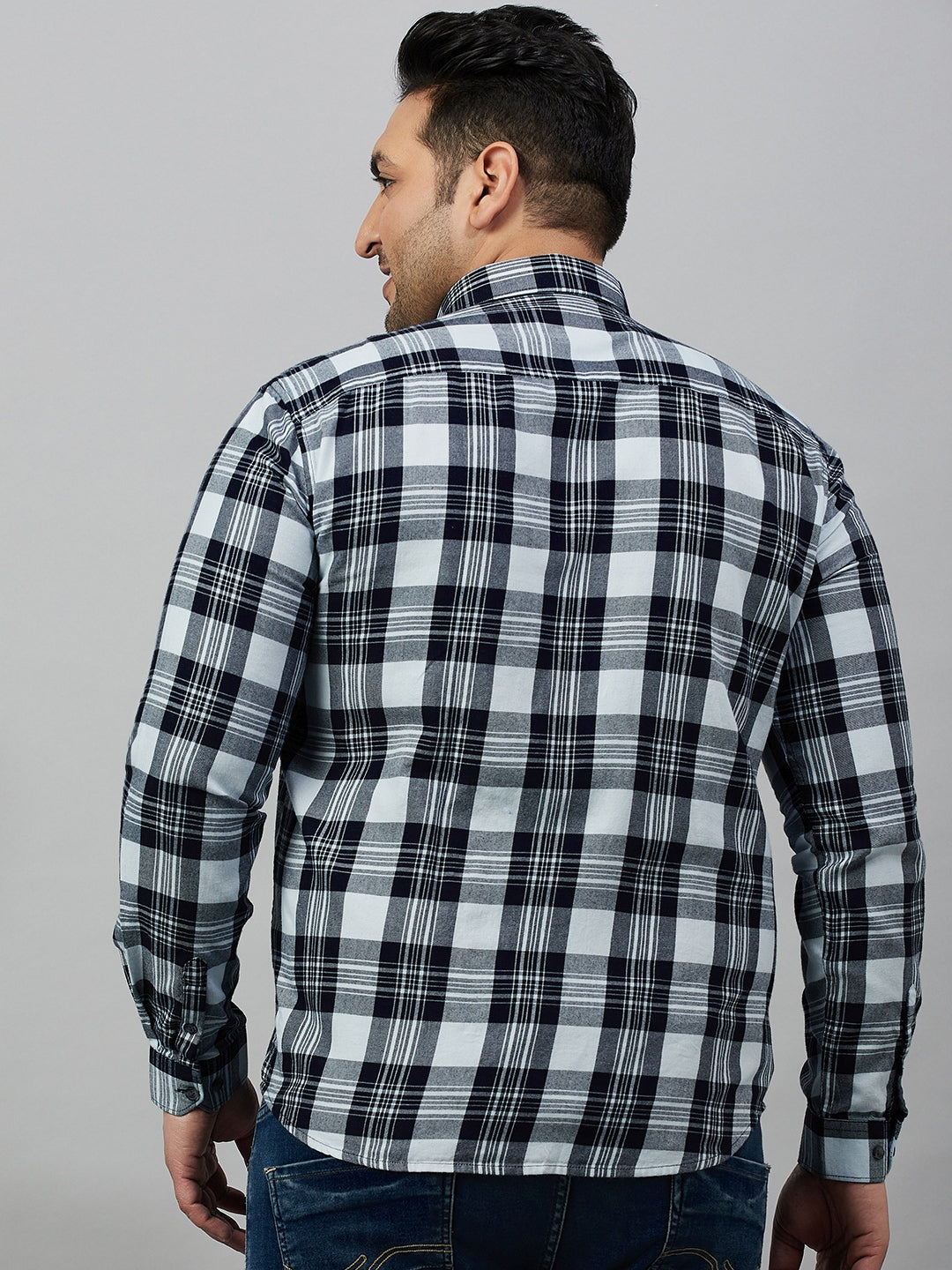 Men Checked Navy Blue Comfort Shirt