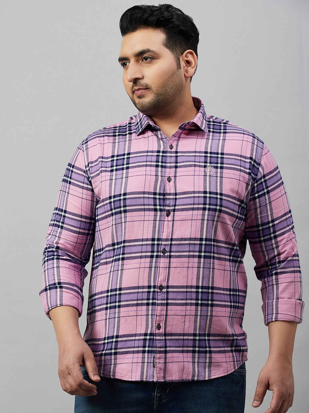 Men Checked Pink Comfort Shirt