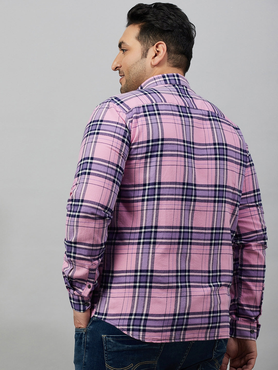 Men Checked Pink Comfort Shirt