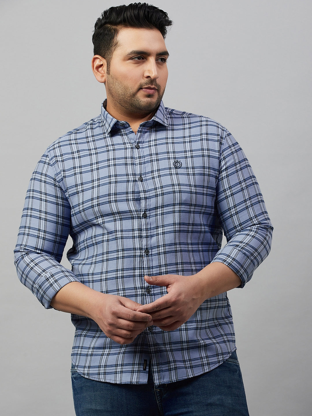 Men Checked Blue Comfort Shirt