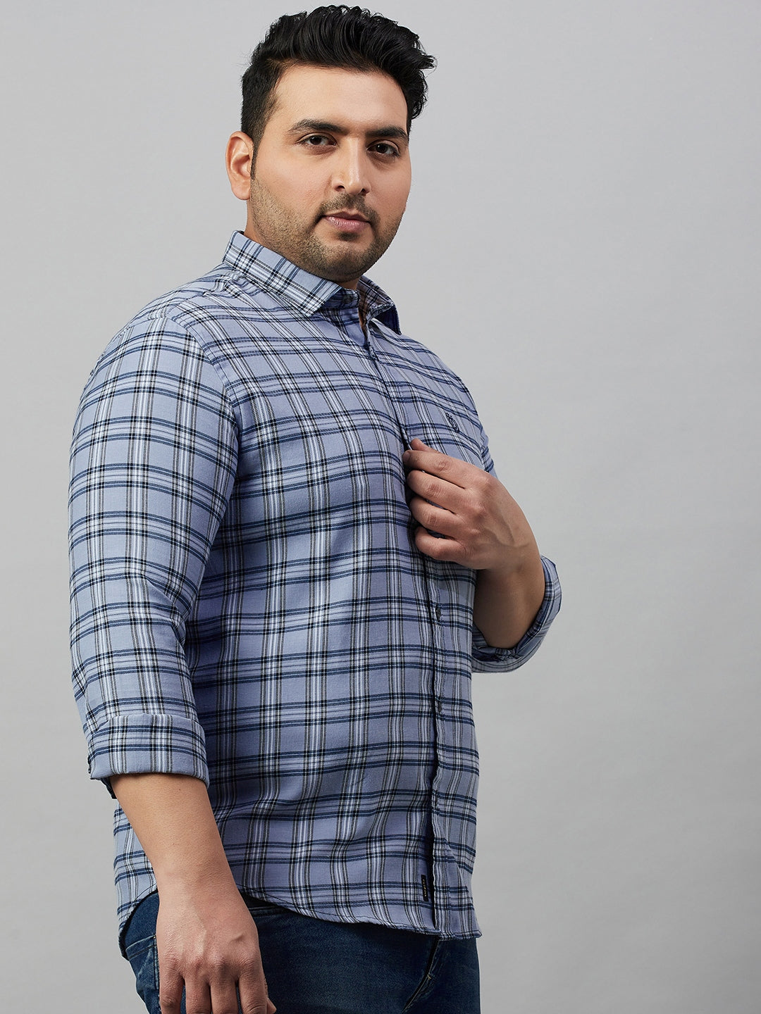 Men Checked Blue Comfort Shirt