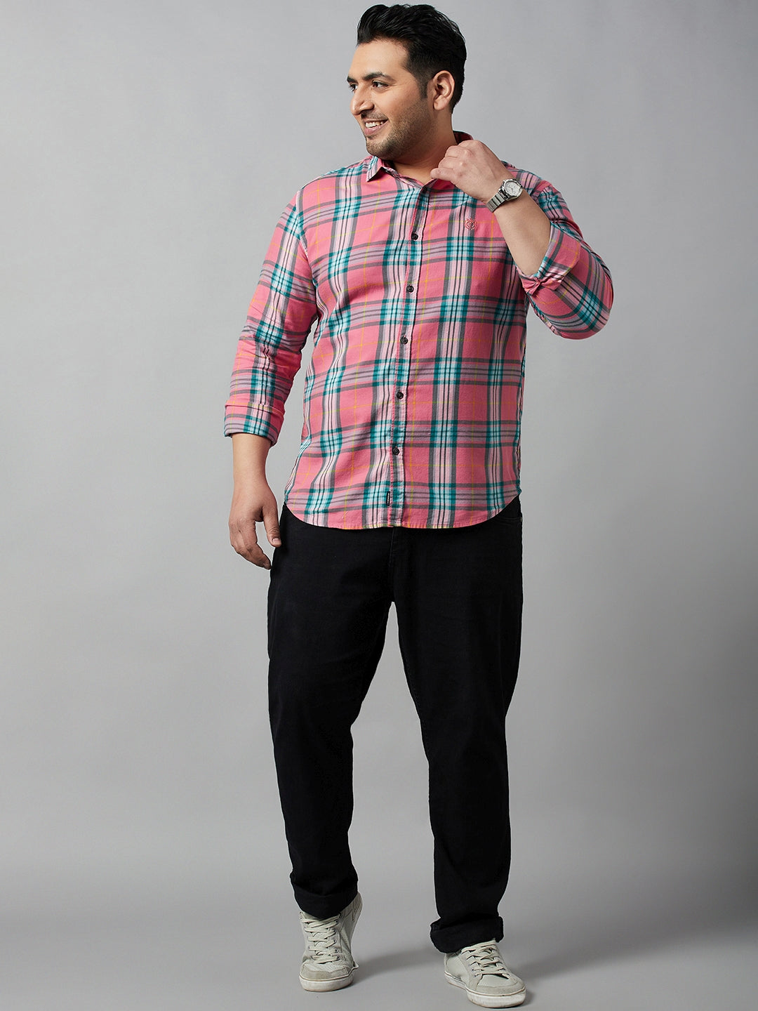 Men Checked Pink Comfort Shirt