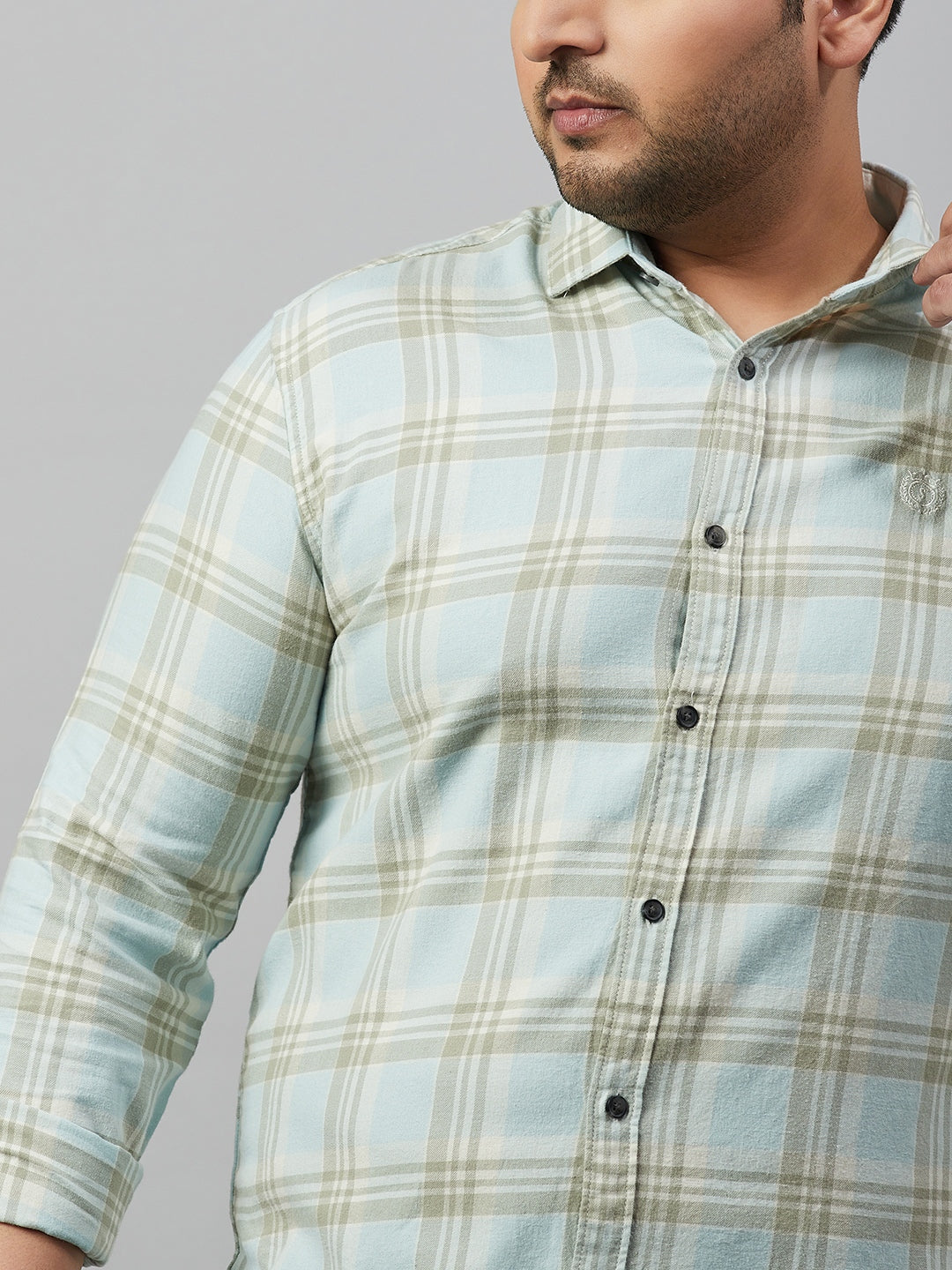 Men Spread Collar Checked Blue Shirt