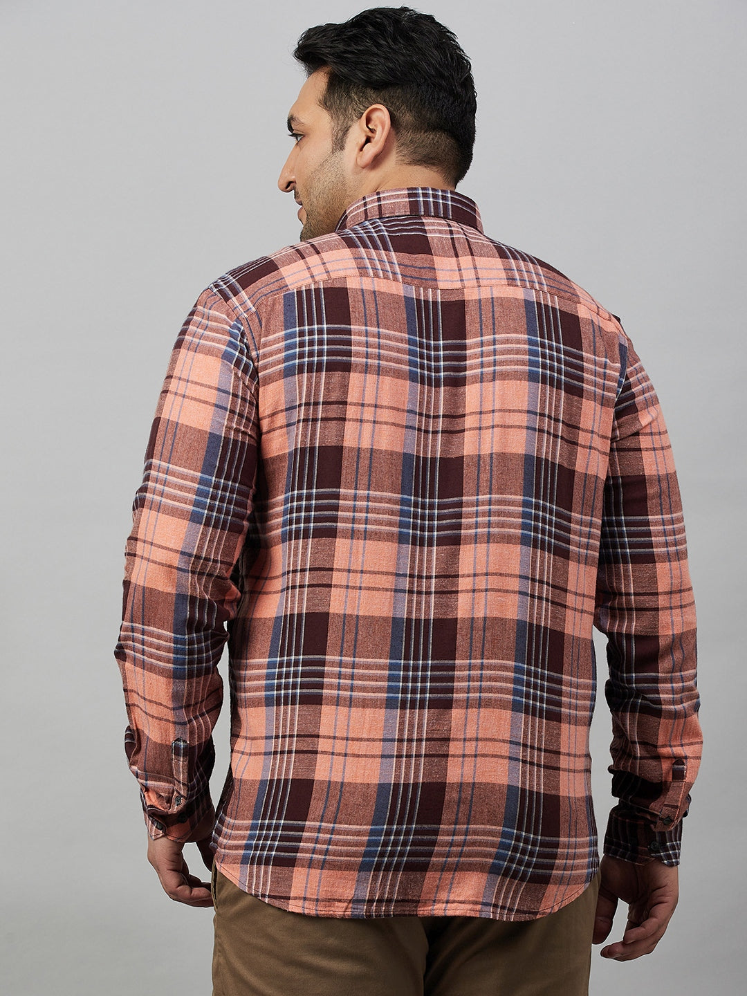 Men Checked Peach Comfort Shirt