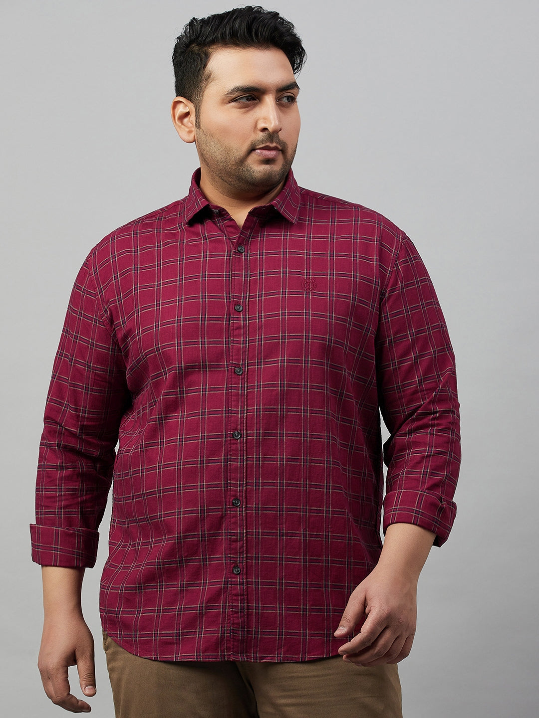 Men Checked Maroon Comfort Shirt