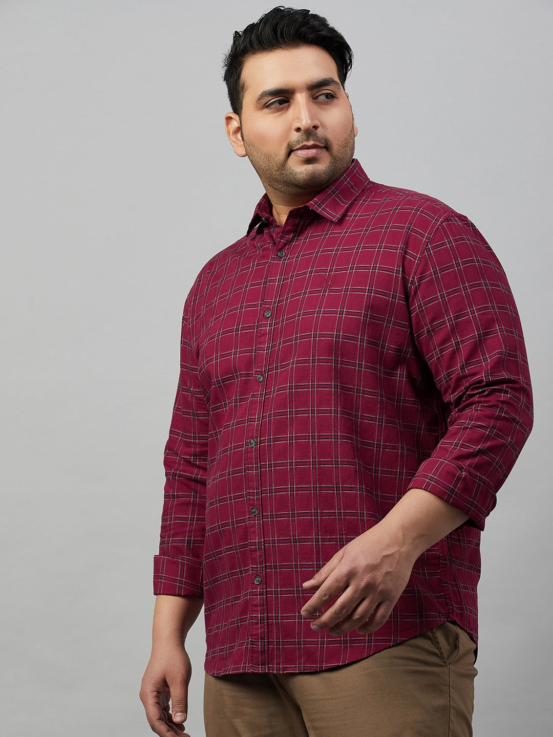 Men Checked Maroon Comfort Shirt