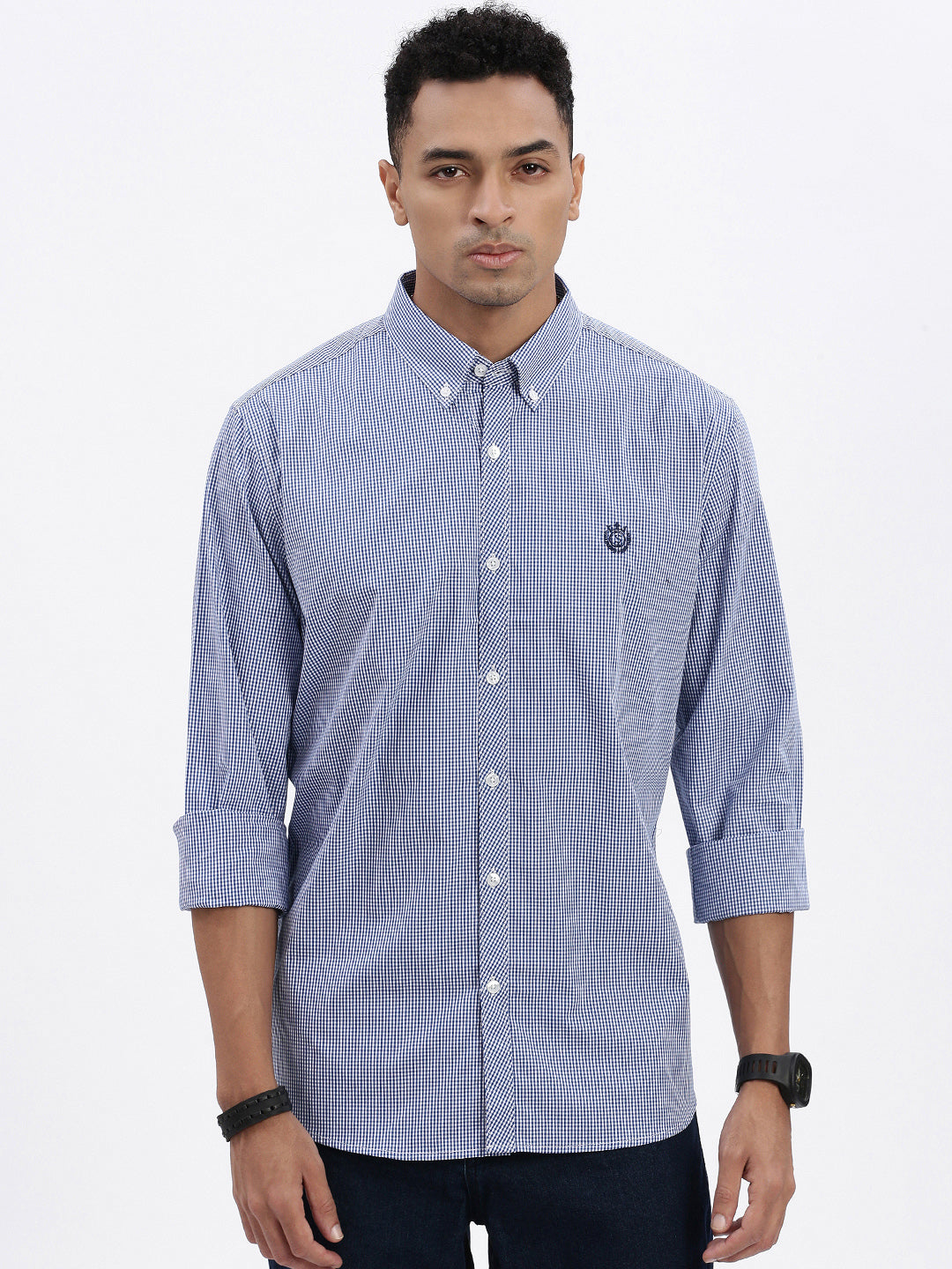 Men Blue Checked Slim Fit Shirt