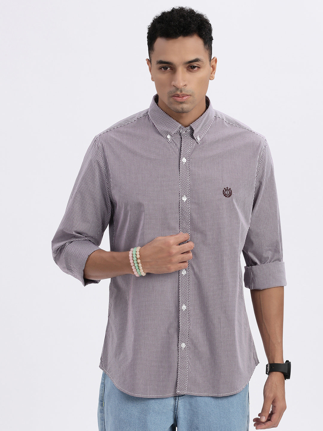 Men Purple Checked Slim Fit Shirt