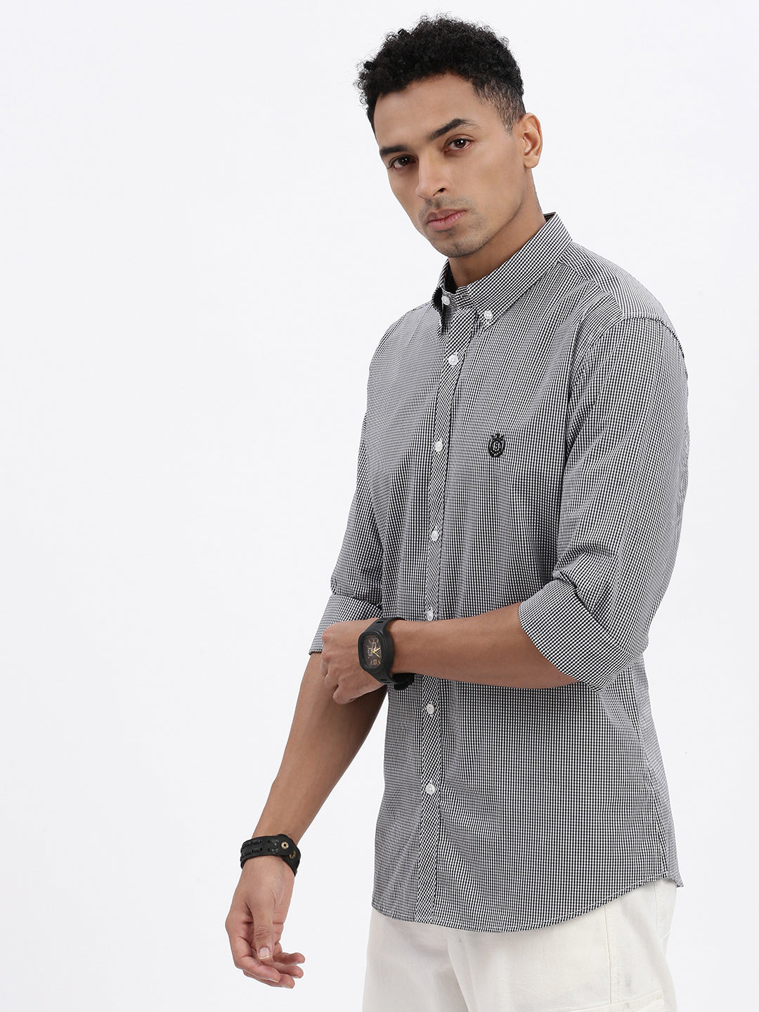 Men Black Checked Slim Fit Shirt