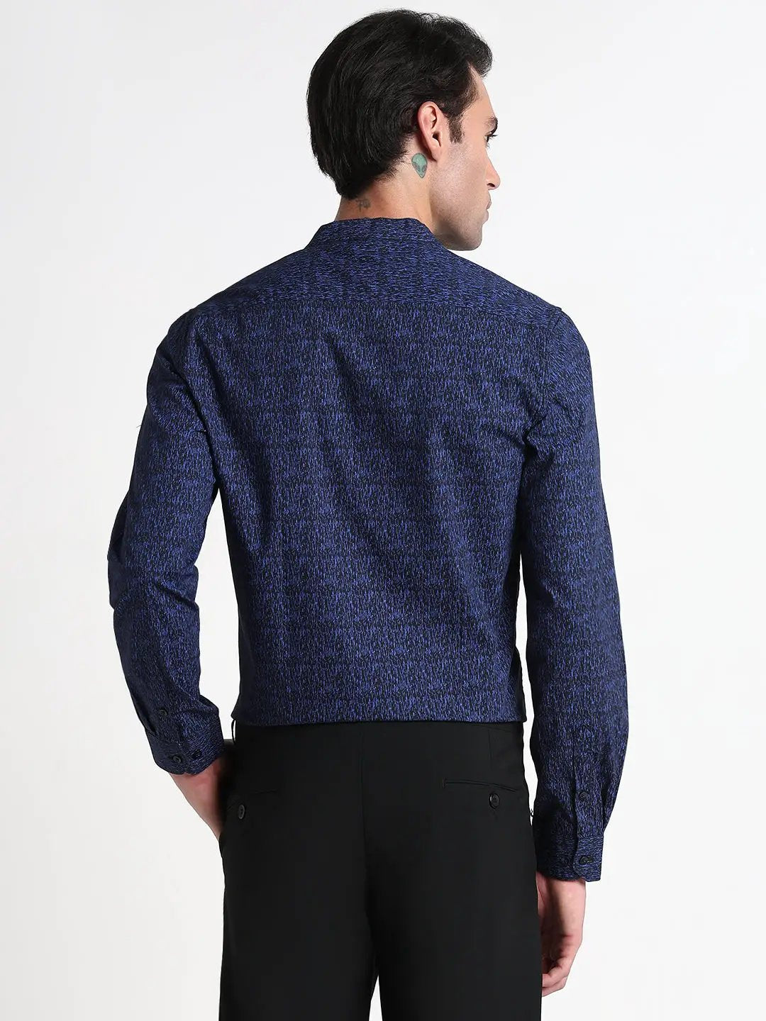 Men's Blue Mandarin Collar Abstract Slim Fit Formal Shirt - from SHOWOFFFF