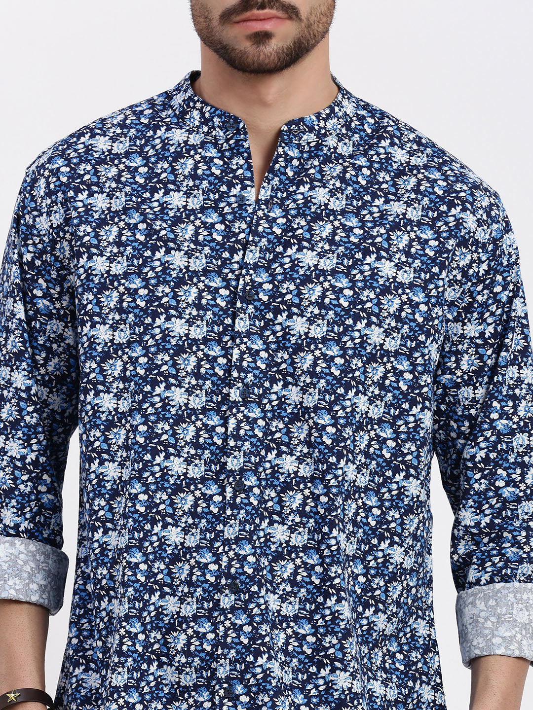 Men Navy Blue Printed Slim Fit Shirt