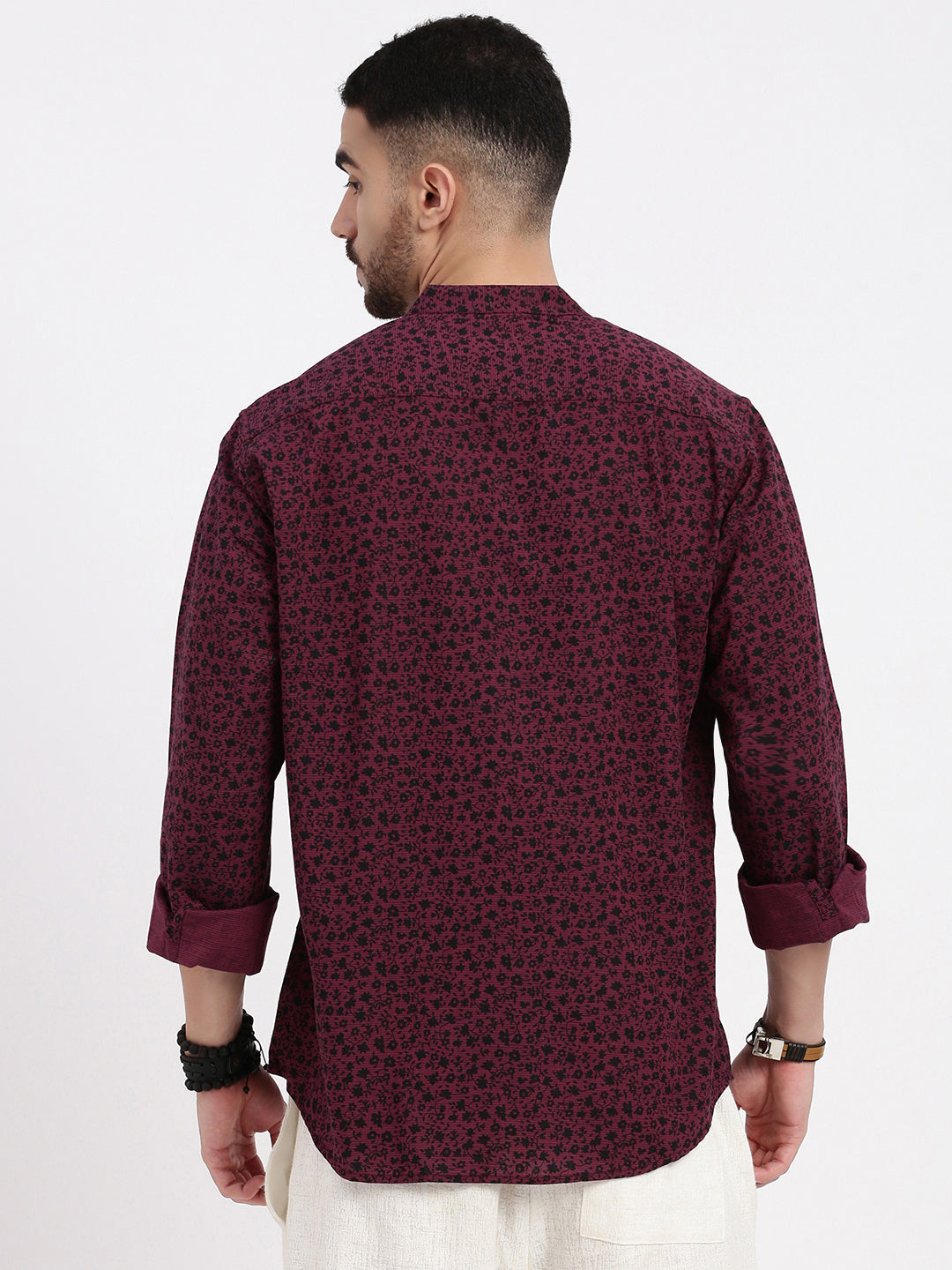 Men Maroon Printed Slim Fit Shirt