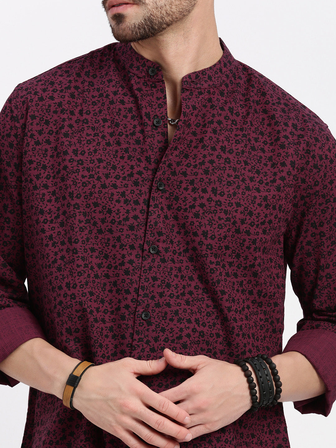 Men Maroon Printed Slim Fit Shirt