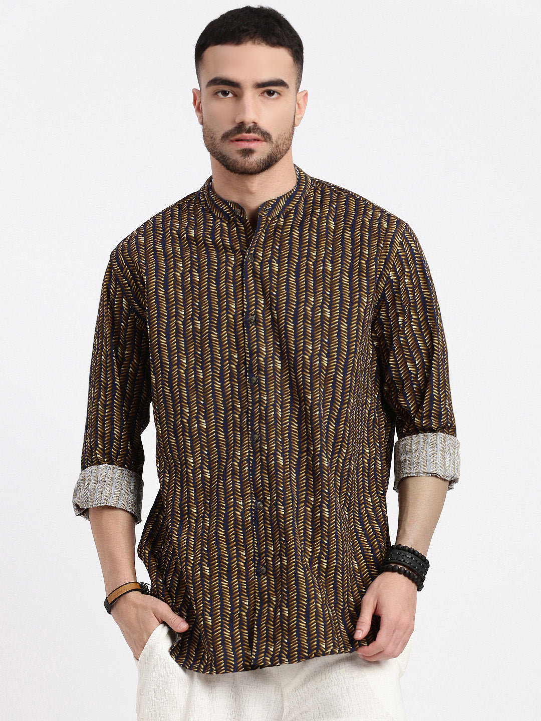 Men Brown Printed Slim Fit Shirt