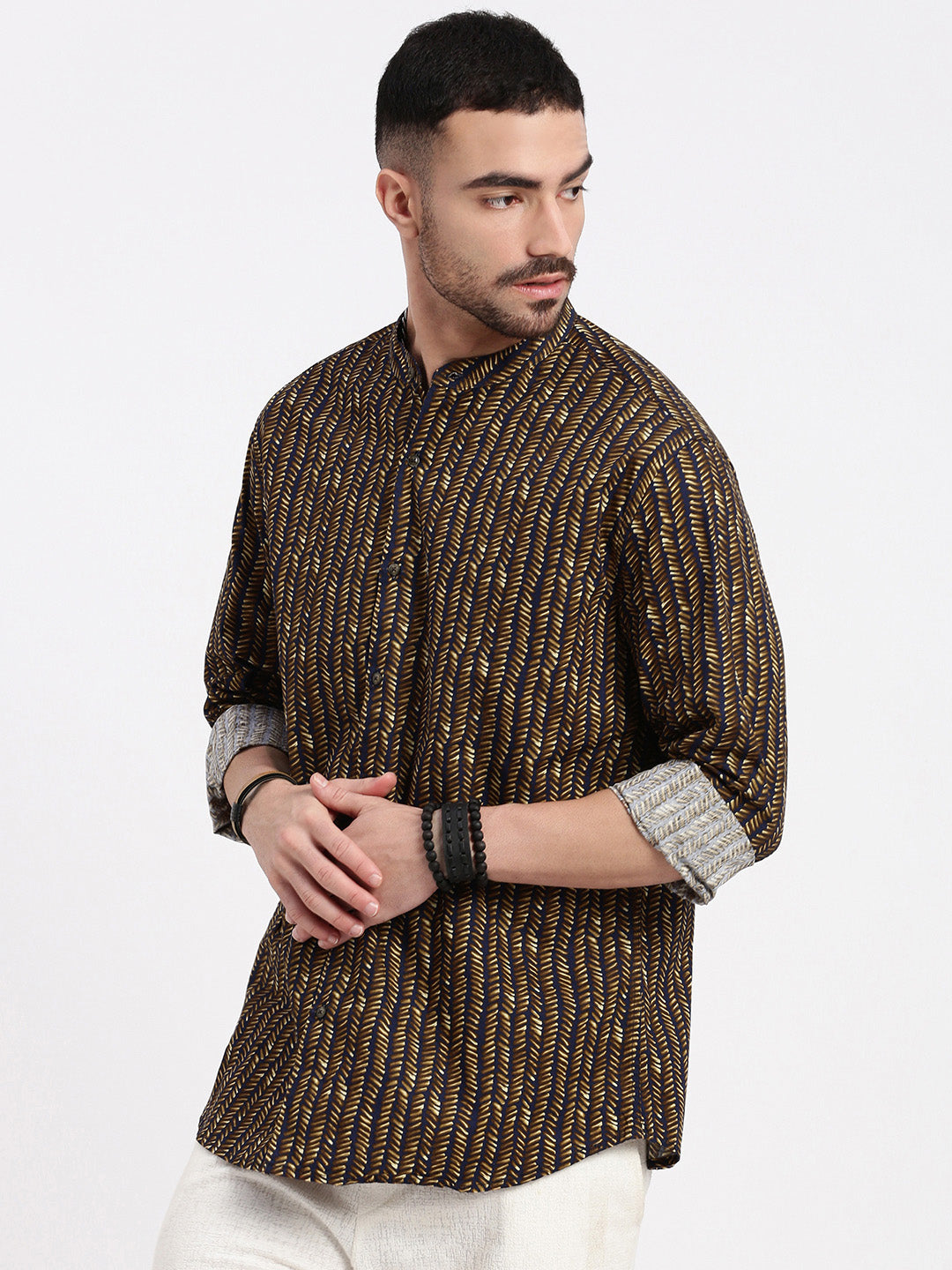 Men Brown Printed Slim Fit Shirt